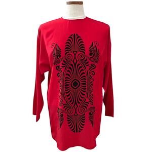 Vintage 80s Anthony Michael 100% Silk Red Graphic Tunic Sz 4 Korea Abstract Top